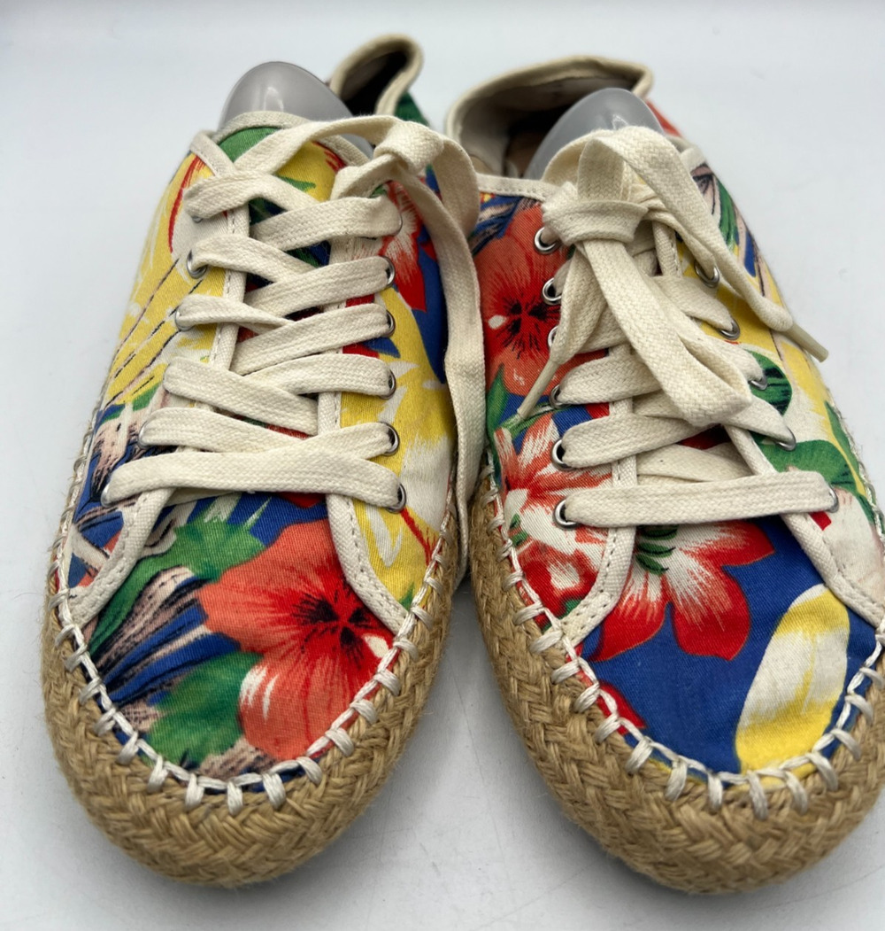 Womens Floral Espadrille Sneakers Size 7.5 Lace Up Canvas Multicolor Shoes